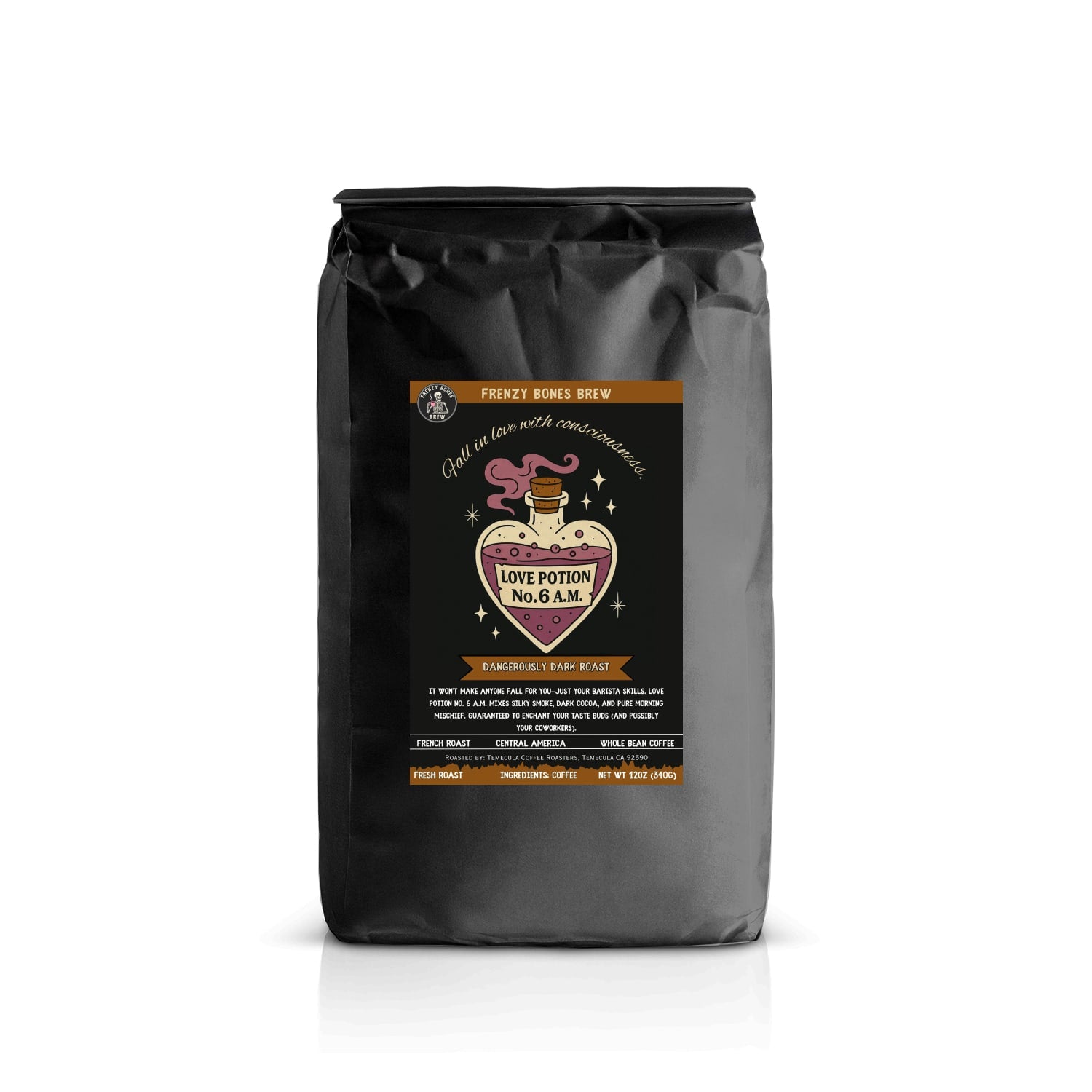 Love Potion No. 6 A.M. | Dark Roast Coffee - French roast coffee with witchy bag art.