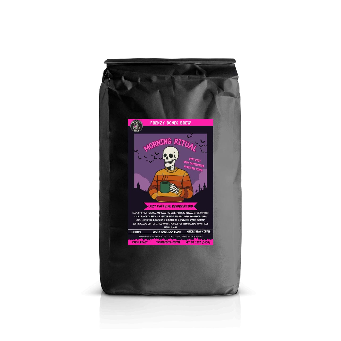 Morning Ritual by Frenzy Bones—smooth medium roast with extra caffeine kick